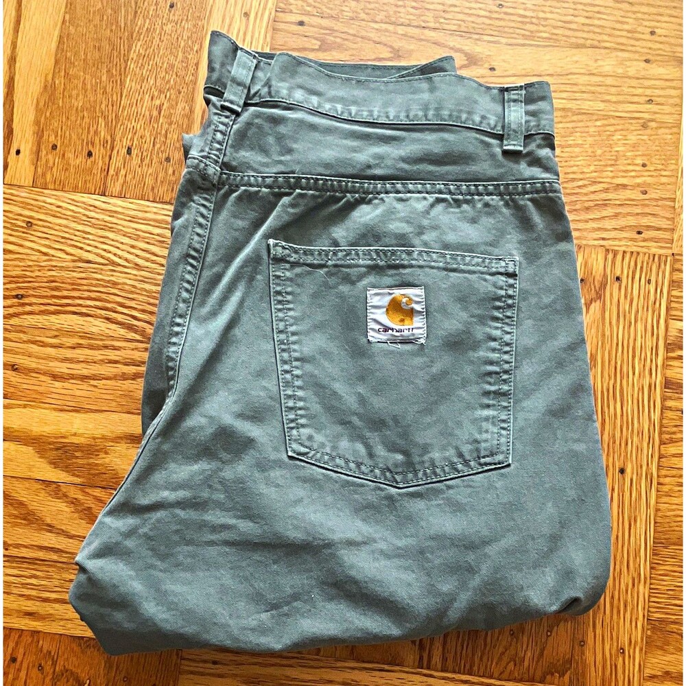 Carhartt Men's Green Casual Pants Regular Fit Tapered Canvas 32W Pockets